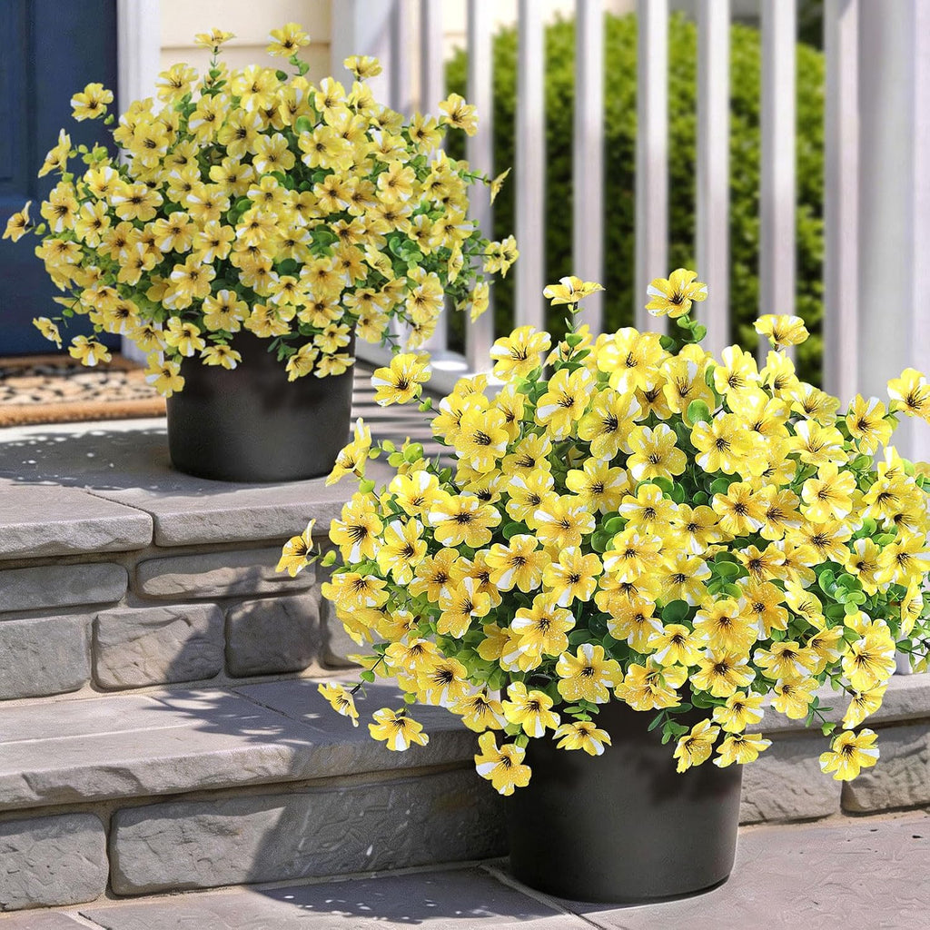 2Set Artificial Eucalyptus Flower Topiary Tree for Front Porch(Yellow)