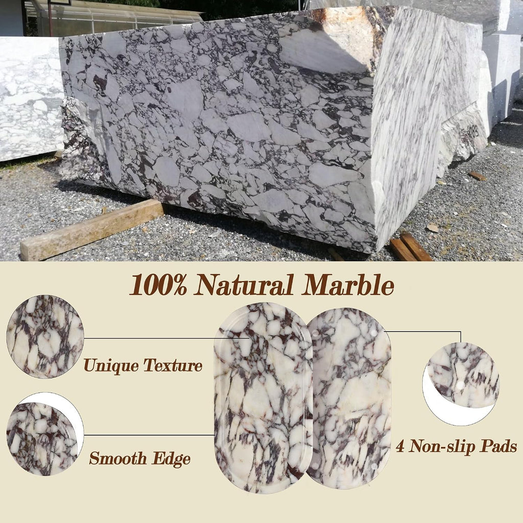 YMXYJM Genuine Real Natural Marble Tray for Bathroom, 11.8" x 6", Calacatta Viola