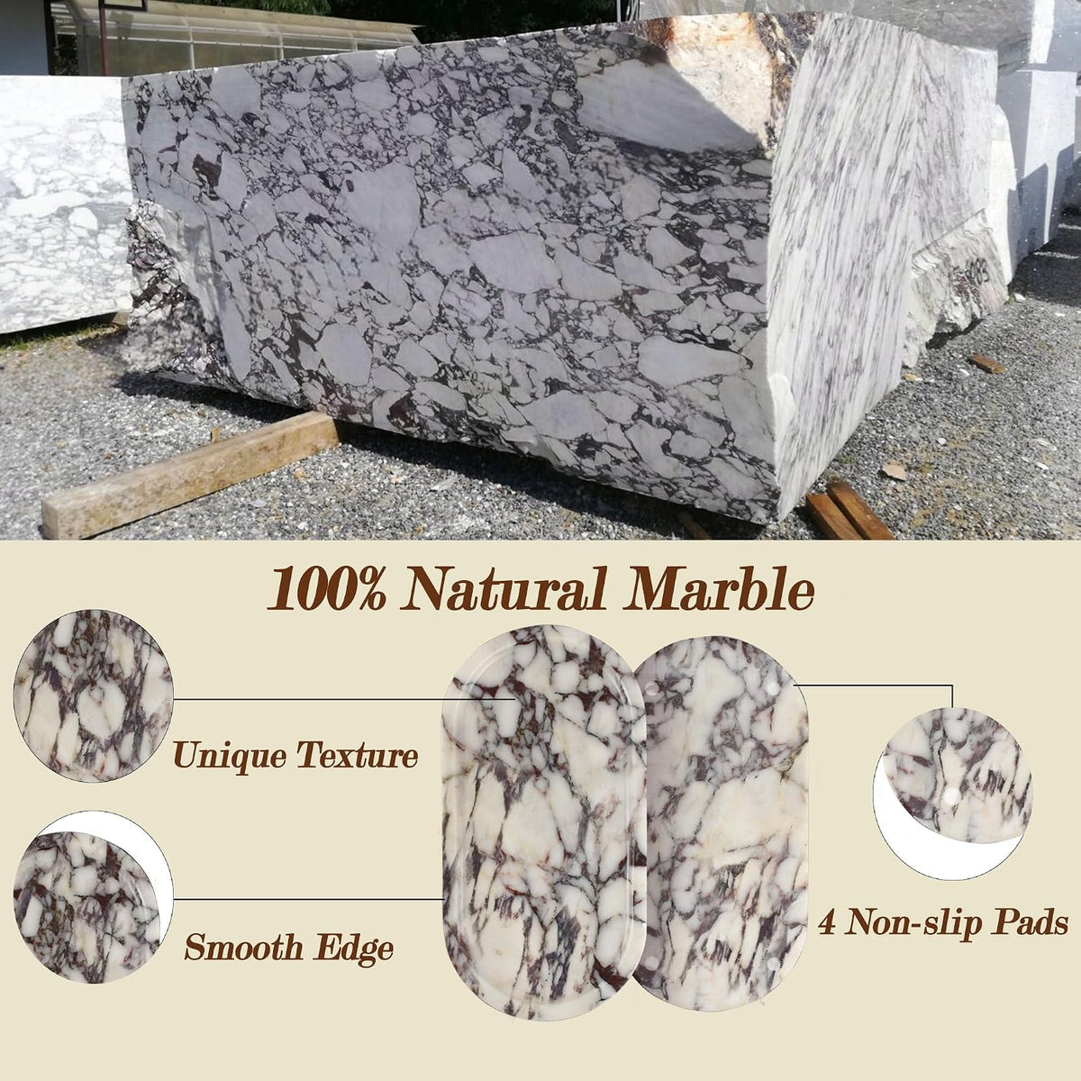 YMXYJM Genuine Real Natural Marble Tray for Bathroom, 11.8" x 6", Calacatta Viola