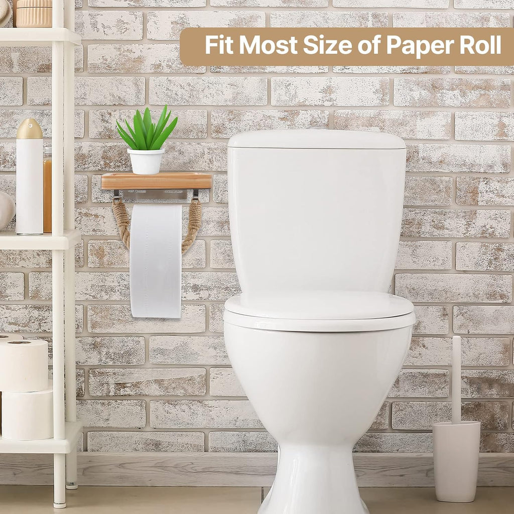 Farmhouse Toilet Paper Holder with Wood Shelf Rope Bathroom Decor