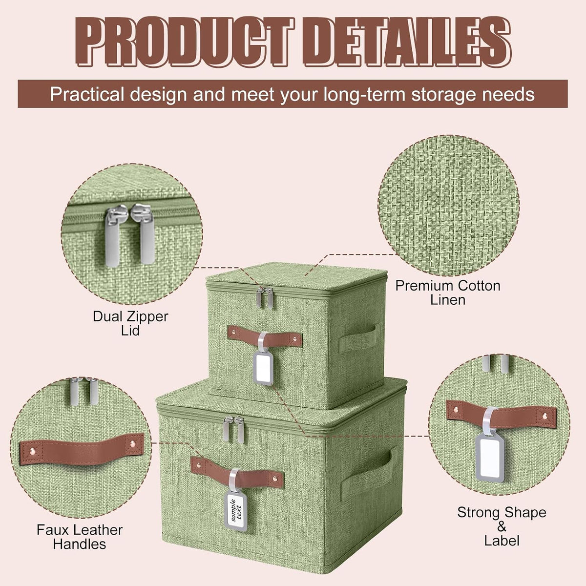 6 Pack Fabric Closet Storage Bins with Lids, 10×8×7 in, Green
