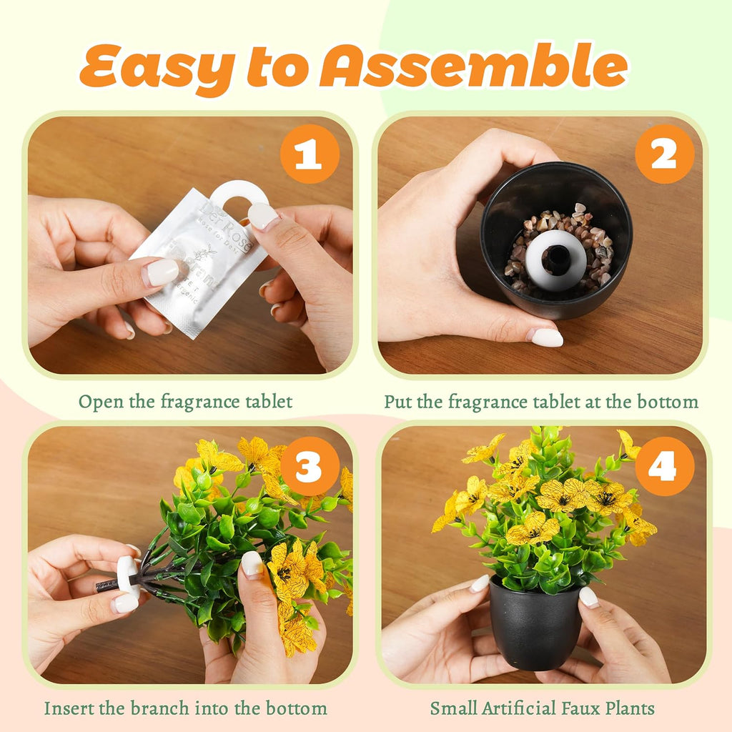 Der Rose 4 Pack Fake Flowers with Fragrance Discs for Black Bathroom Decor