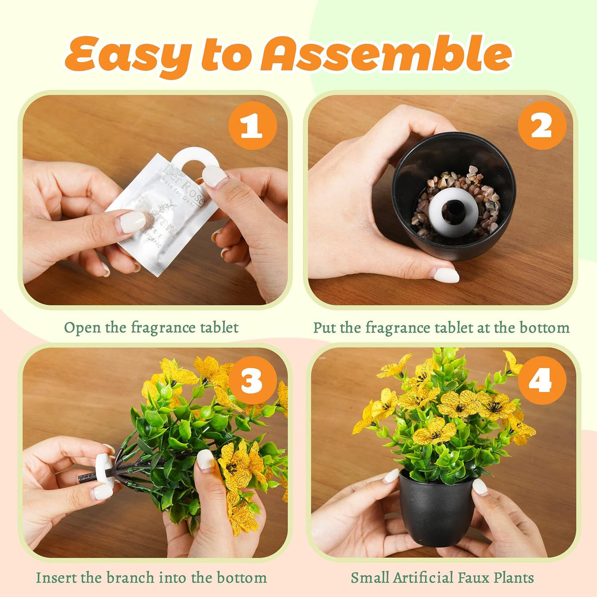 Der Rose 4 Pack Fake Flowers with Fragrance Discs for Black Bathroom Decor