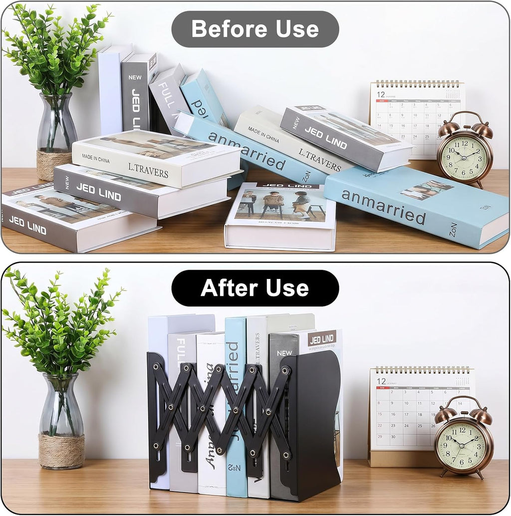 2 Pack Adjustable Bookends Heavy Duty Metal Bookends for Heavy Books Shelves Book End Bookshelf Organizer for Desk Large Black 19 Inch