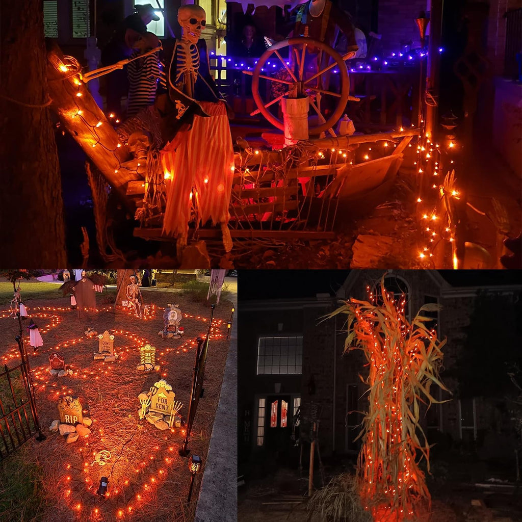 WATERGLIDE Extra Long 328 FT Halloween Lights, 1000 LED Outdoor Fairy String Light, Green PVC Copper Wire Christmas Lights, Plug in 8 Modes & Waterproof for Tree Party Home Yard Decor, Orange