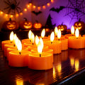 QIDEA Halloween Orange LED Tea Lights for Pumpkin Christmas Decor 12 Sets