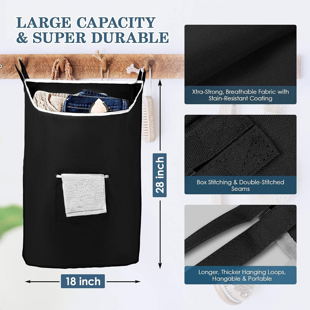 TFLC Over the Door Hanging Laundry hamper bag, 18x4.75x28", Black-L