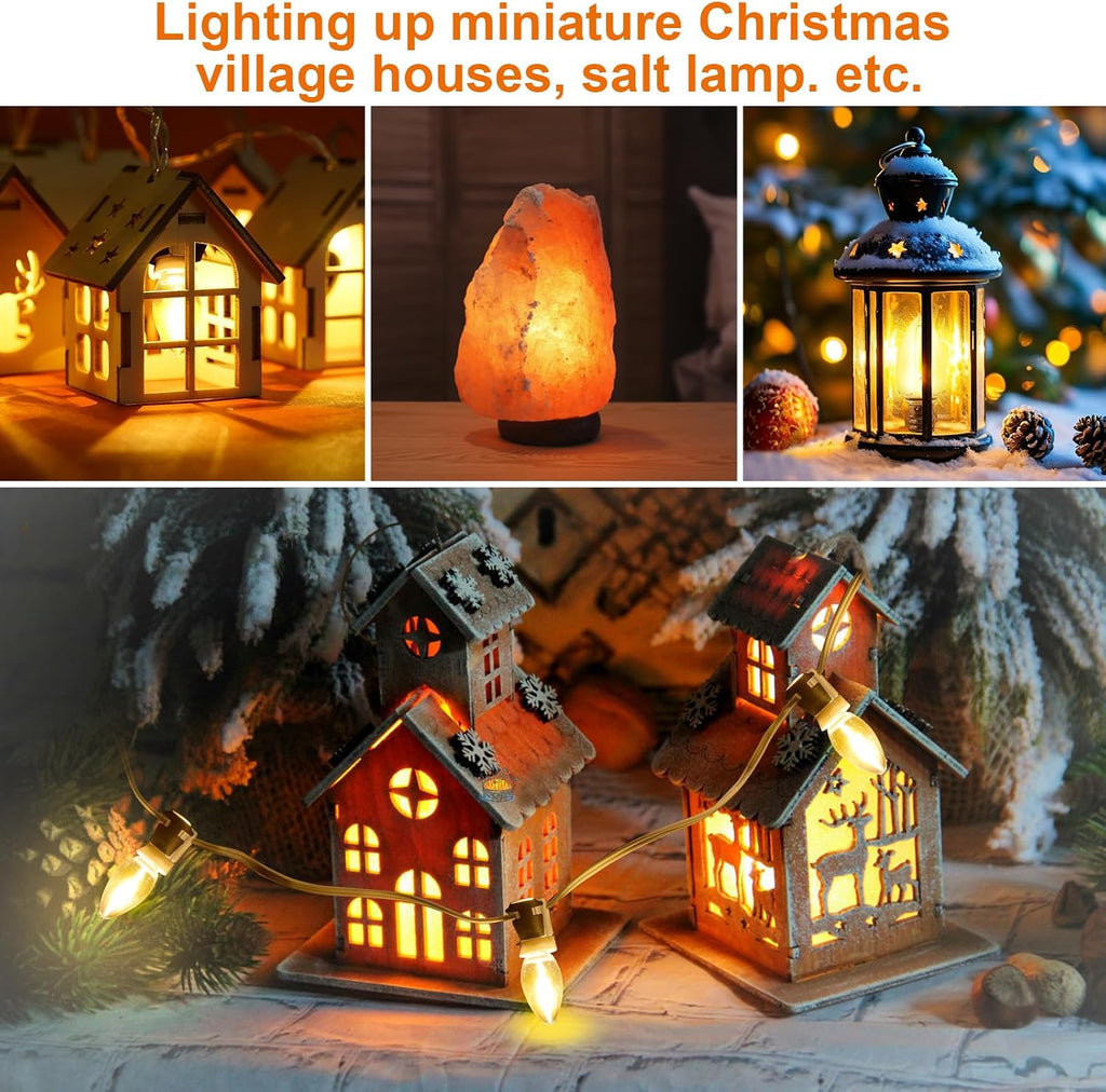 Christmas Village Lights with 4 LED Bulb, C7 Snow Village Light with Clips