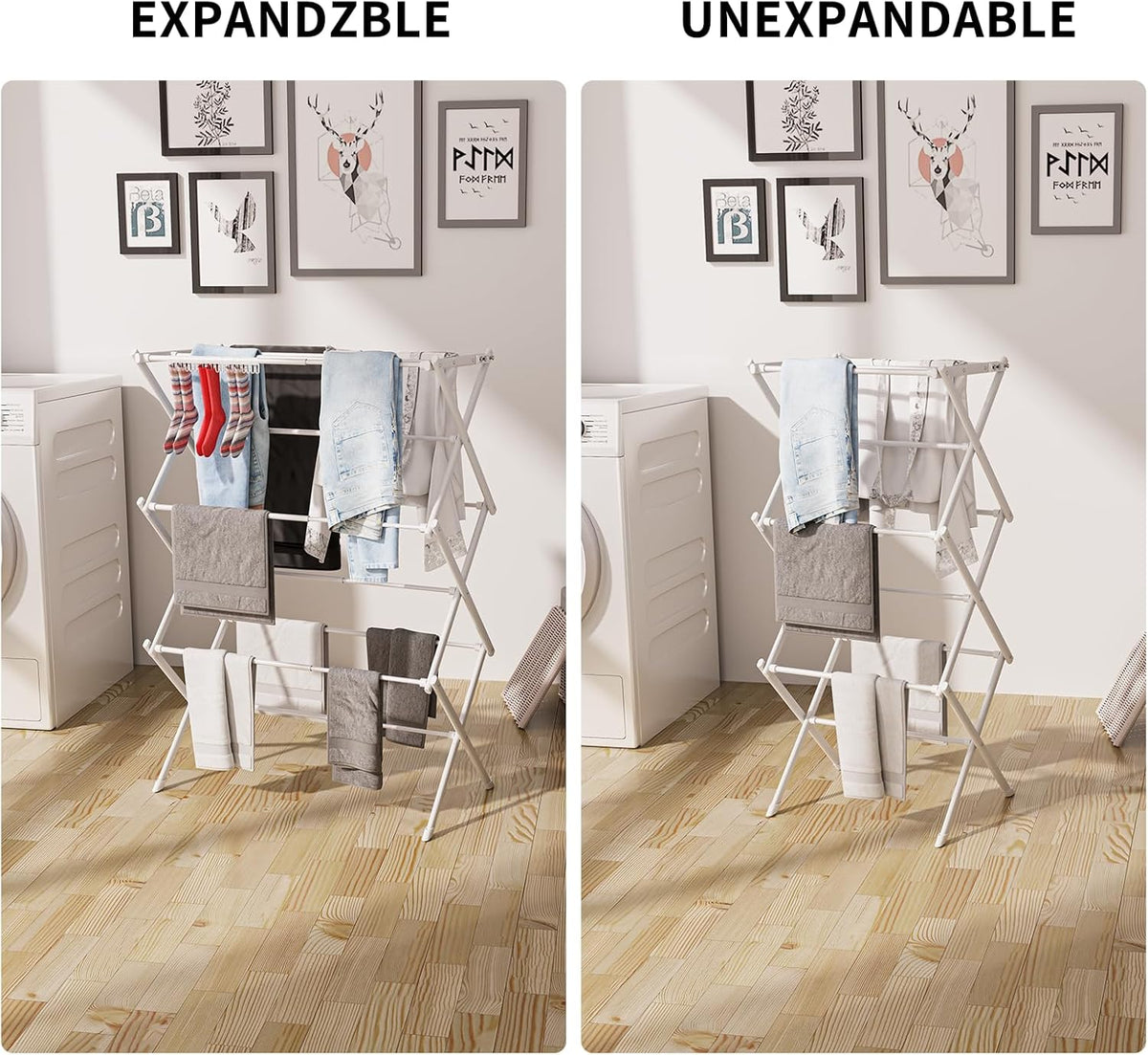 3 Tier Clothes Drying Rack, Foldable Drying Rack Clothing, 40" x 28.8" x 14.2",Indoor & Outdoor Laundry Drying Rack,Space-Saving, Collapsible & Portable, Pure White