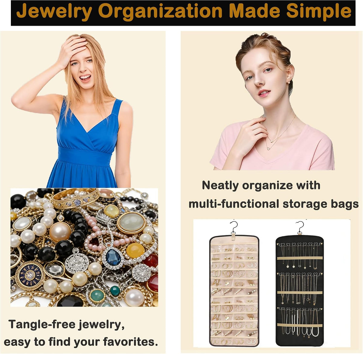 Hanging Jewelry Organizer, 1Pcs Double-Sided Jewelry Organizers and Storage