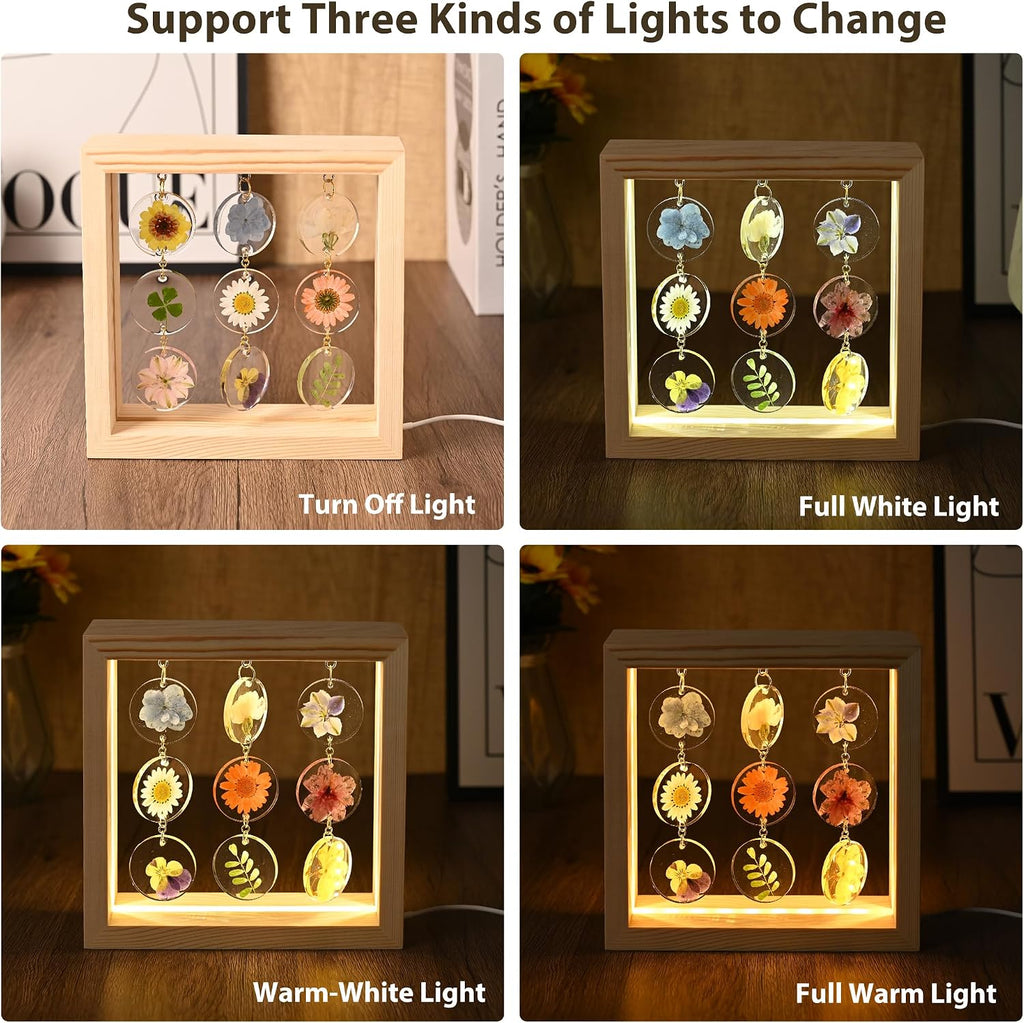 SMUK Dried Flower LED Table Lamp, Handmade Aesthetic 3 Way Dimmable Decorative Pressed Flower Desk Lamp with Wood Frame for Bedroom, Living Room, Office, Desk, Table Unique Bedside Lamps