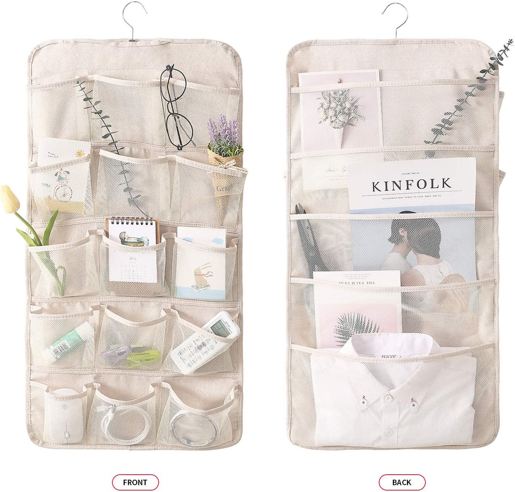 Bseash Enlarged Closet Hanging Bra Organizer with Rotating Metal Hanger, Dual Sided Wall Shelf Wardrobe Mesh Pockets Hanging Storage Bag for Bra Socks Underwear Underpants