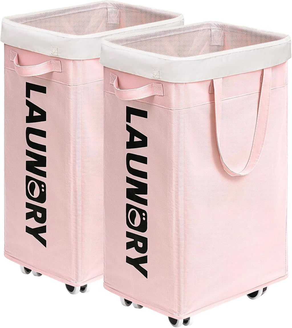 CHICVITA 75L Laundry Hamper with Wheels 2-Pack, Wash Bags, Pink