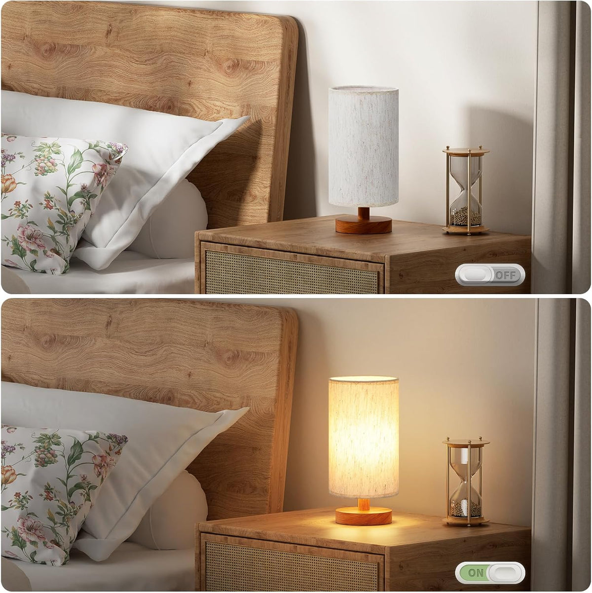 Fenmzee Small Table Lamps (Cream Shade - Walnut Base, 9" Inline Control)