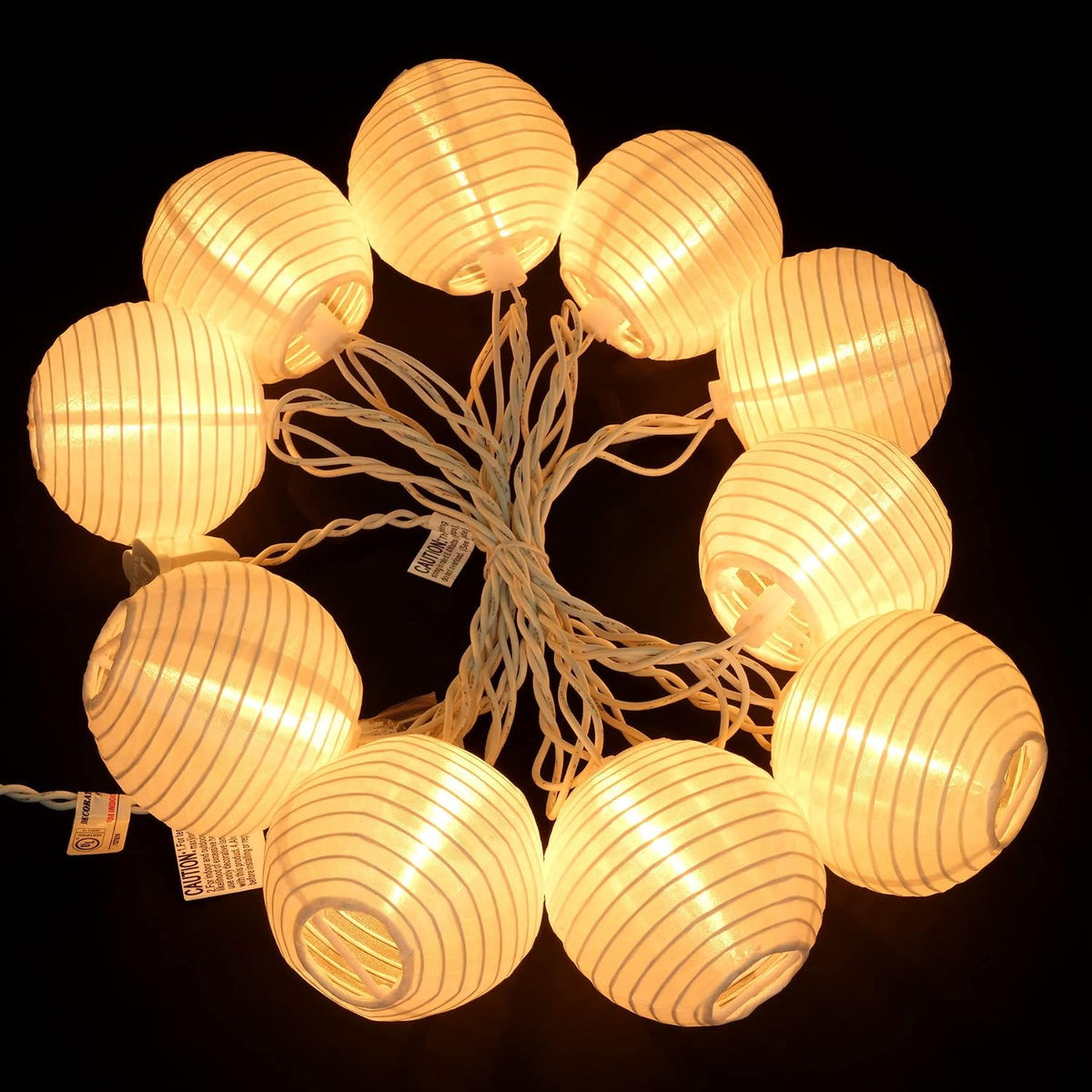 YULETIME White Lantern String Lights, 10 ct 3" Dia 7.6' White Wire Plug-in