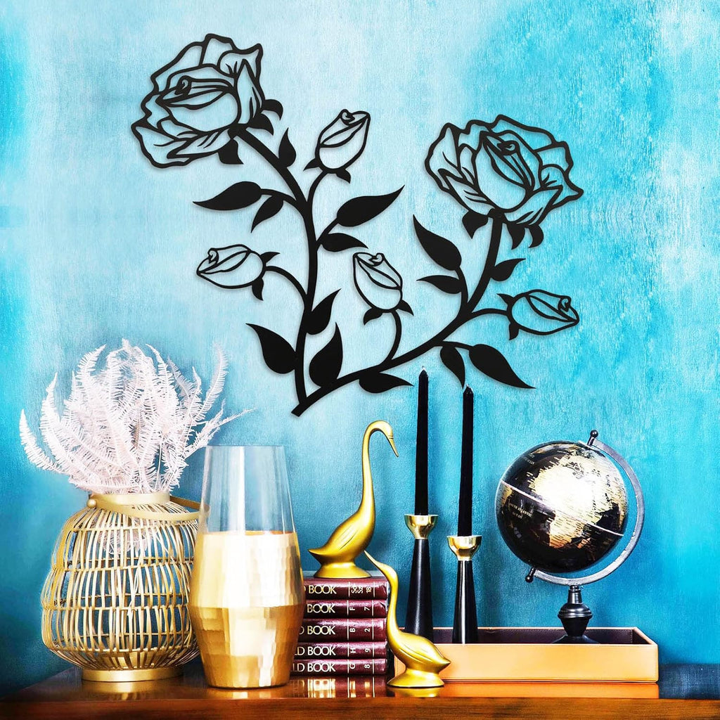 ESTART Large Rose Flower Wall Decor, 15“H Black Rose Flower Metal Wall Art