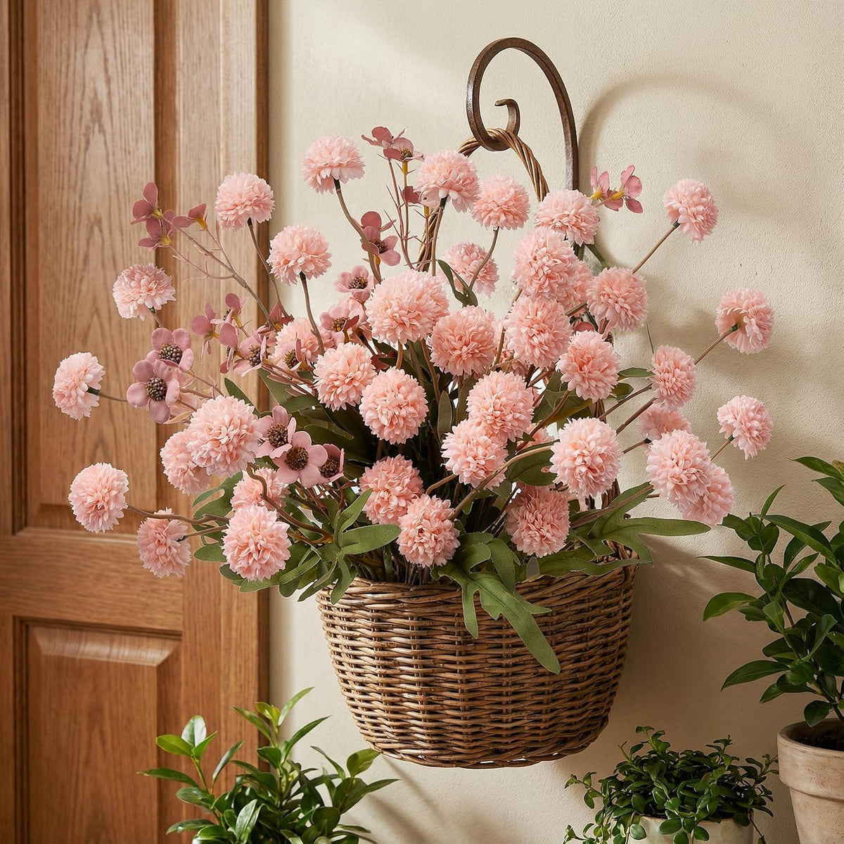 Mixed 10 Pcs Artificial Pompon Mum Set-8 Chrysanthemum & 2 Rose Red Daisy, Pink Silk Faux Flower for Vase Fall Floral Arrangements Wedding Centerpiece DIY Home Indoor Outdoor Decor (No Vase)