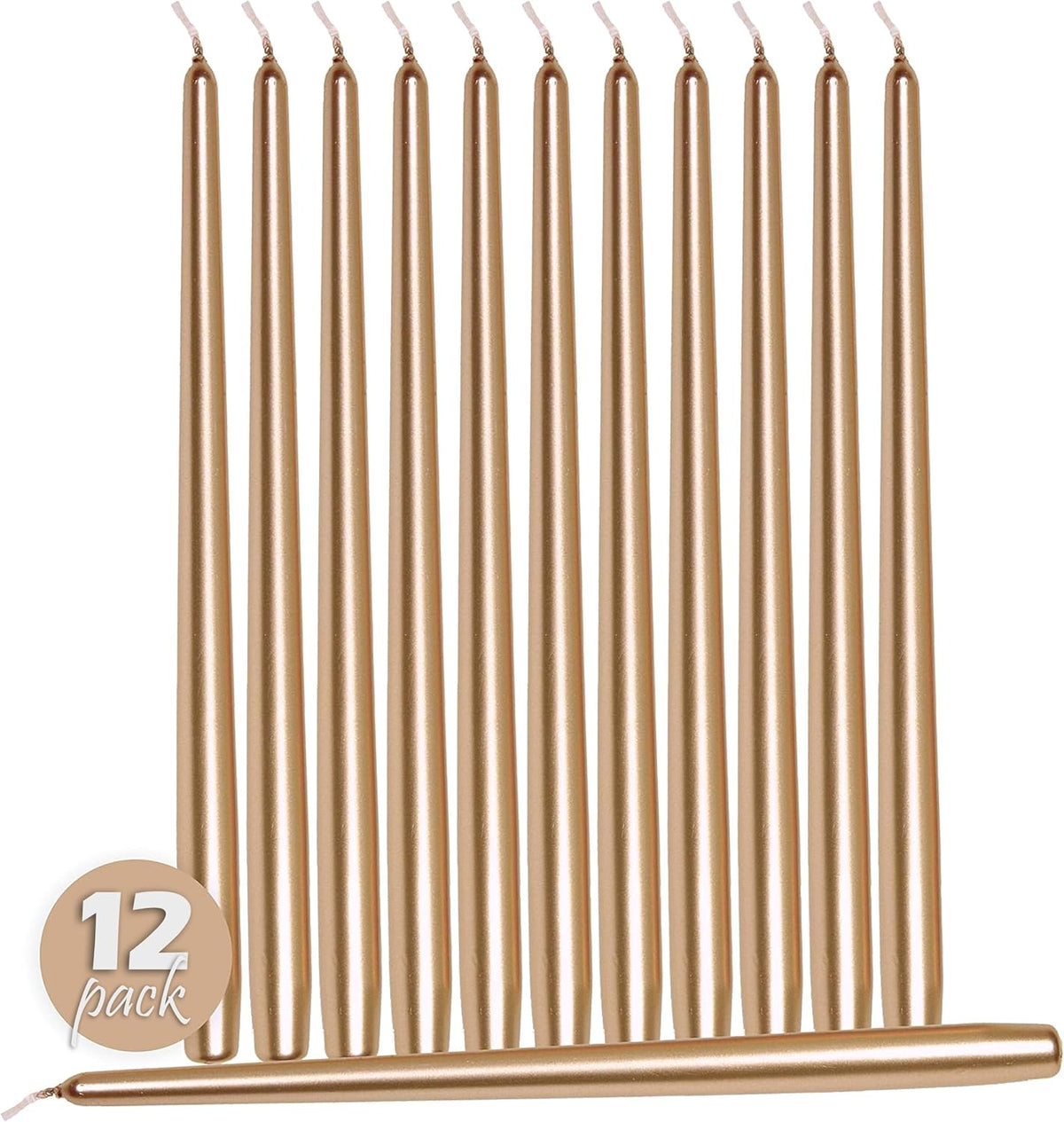 Hyoola 12 Pack Tall Metallic Taper Candles - 12 Inch Copper Metallic, Dripless, Unscented Dinner Candle - Paraffin Wax with Cotton Wicks