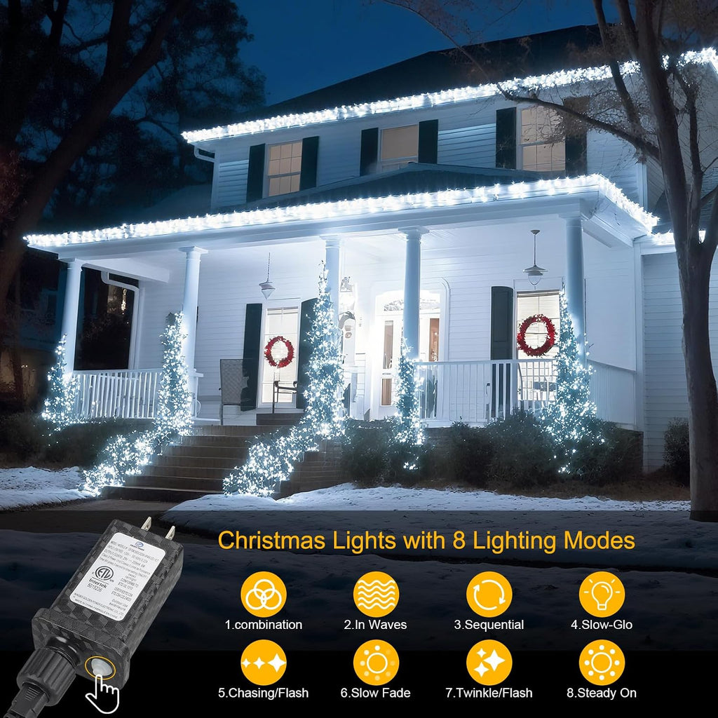 66FT 200LED Christmas Lights Plug in,Connectable Fairy Lights with Plug/Timer/8 Modes, Christmas Tree Lights Lighting Outdoor Indoor Garden Party Wedding Christmas Tree Decoration(Cool White)
