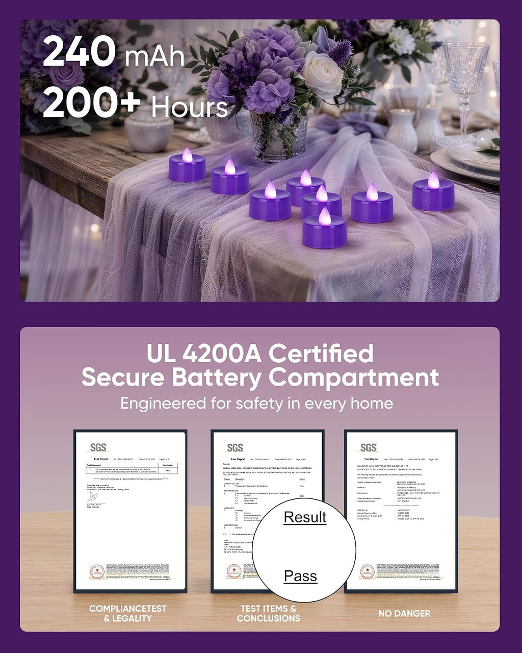 Homemory 50-Pack Purple Flameless Battery Tealight Candles, 200+ Hours