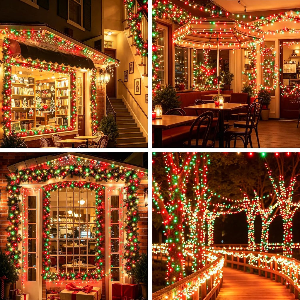 LAMPHOME Super-Bright Extendable Warm White Green red Christmas Lights Decoration 150Lights 31.9ft UL Certified Mini Bulb String Lights for Outdoor Christmas Tree Garden Patio Wedding Decor