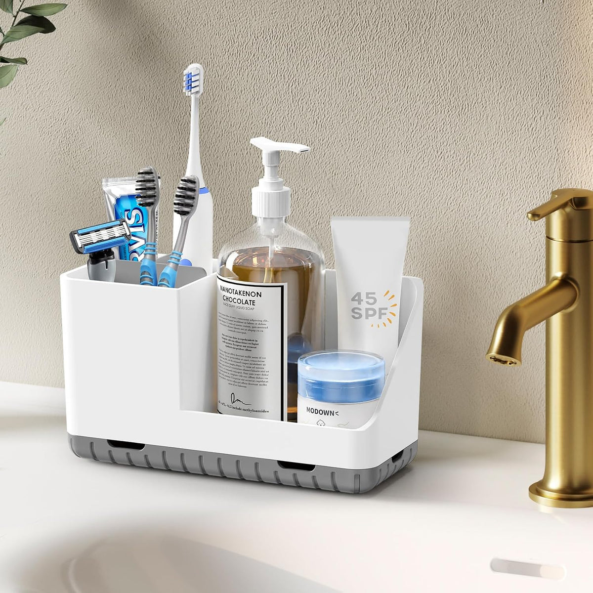 Toothbrush Holders for Bathrooms, Toothbrush and Toothpaste Holder (Grey)