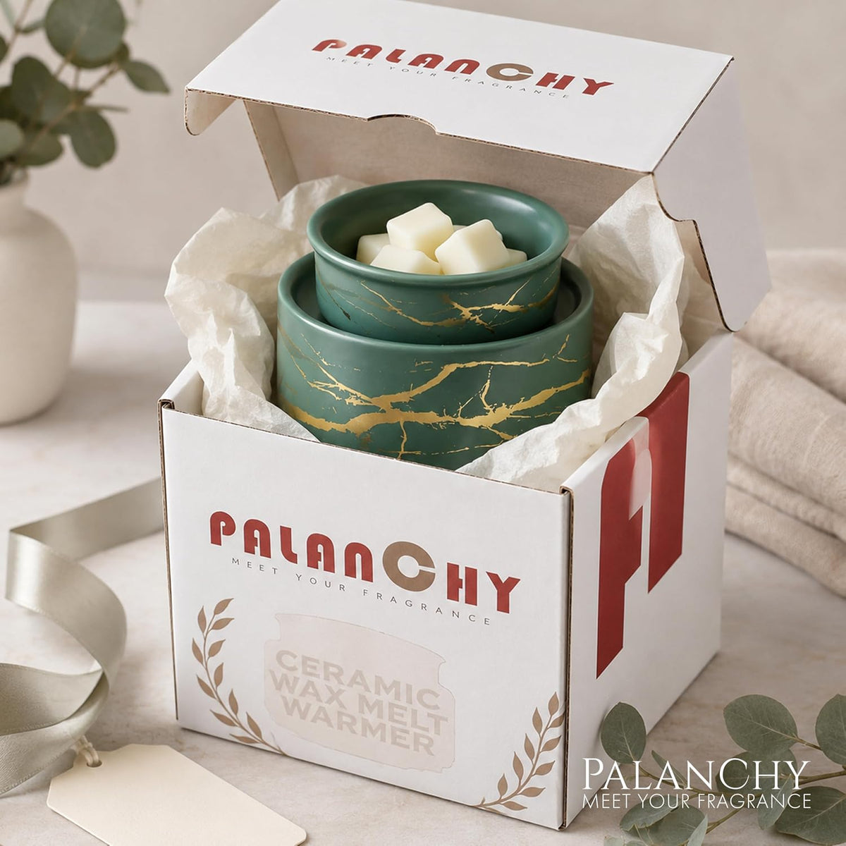 PALANCHY Green Wax Melt Warmer for Scented Wax with Gold Lightning Accents