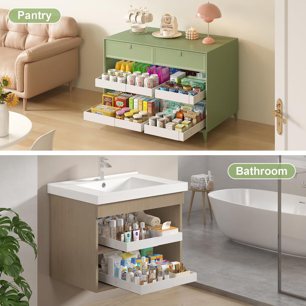 2-Pack-Expandable-Pull-Out-Cabinet-Organizers, No Drill Slide Out Drawers