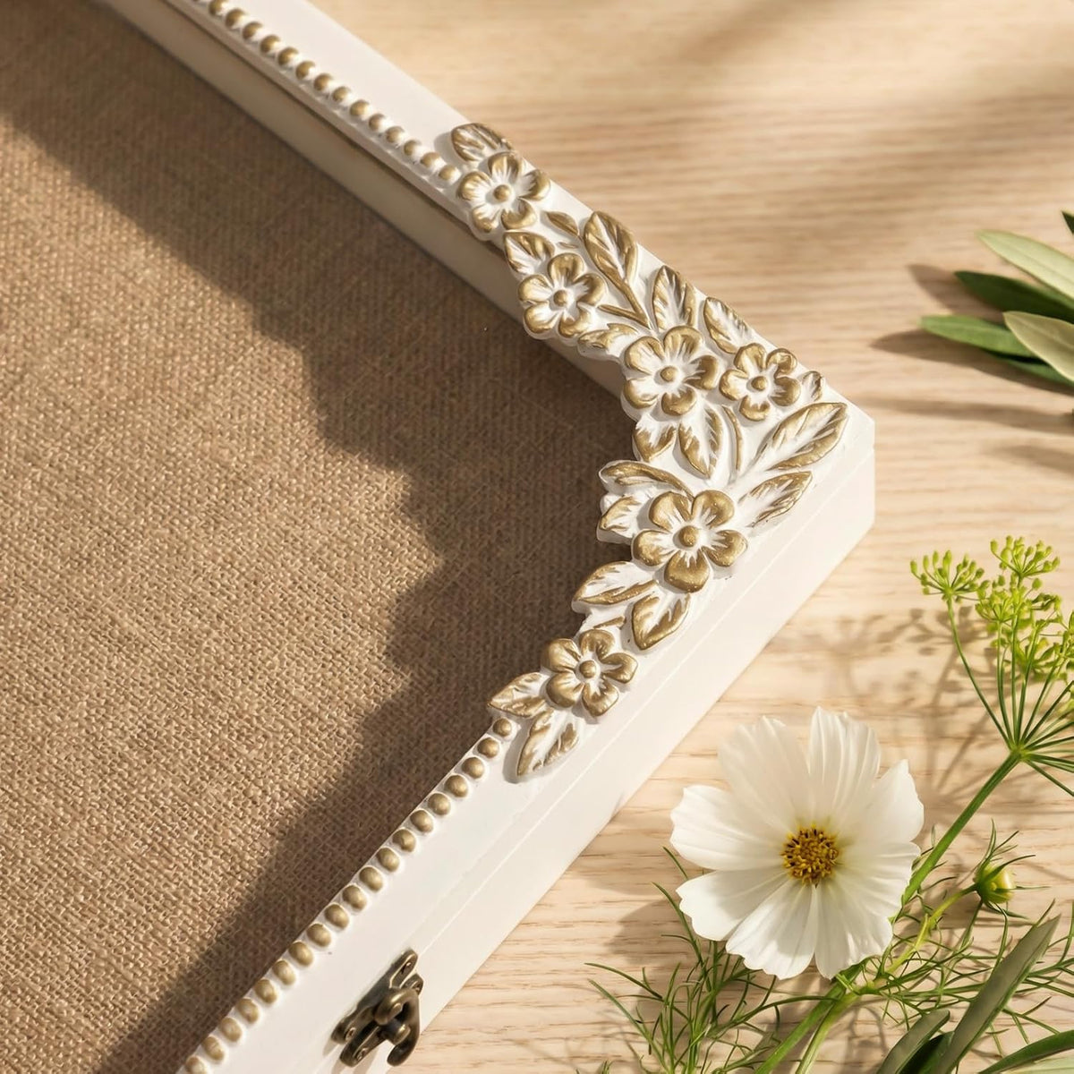 11x14 Shadow Box Frame, Vintage Gold & White Wood Display Case
