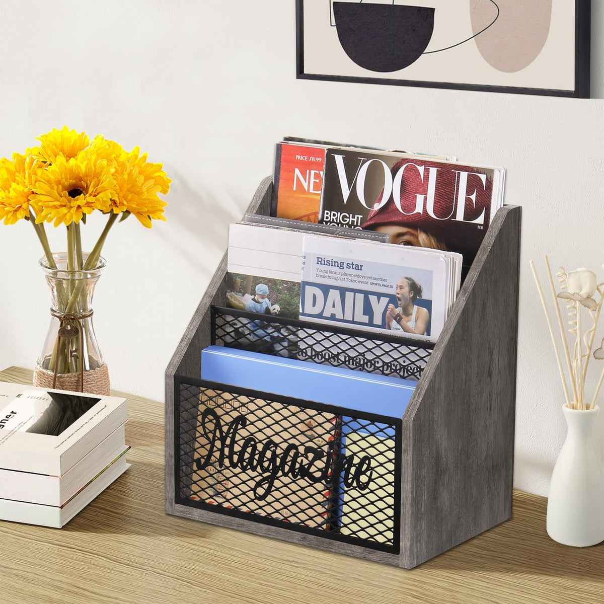 YINMIT 3 Tier Magazine Rack, Stepped Magazine Holder Floor for Home Storage