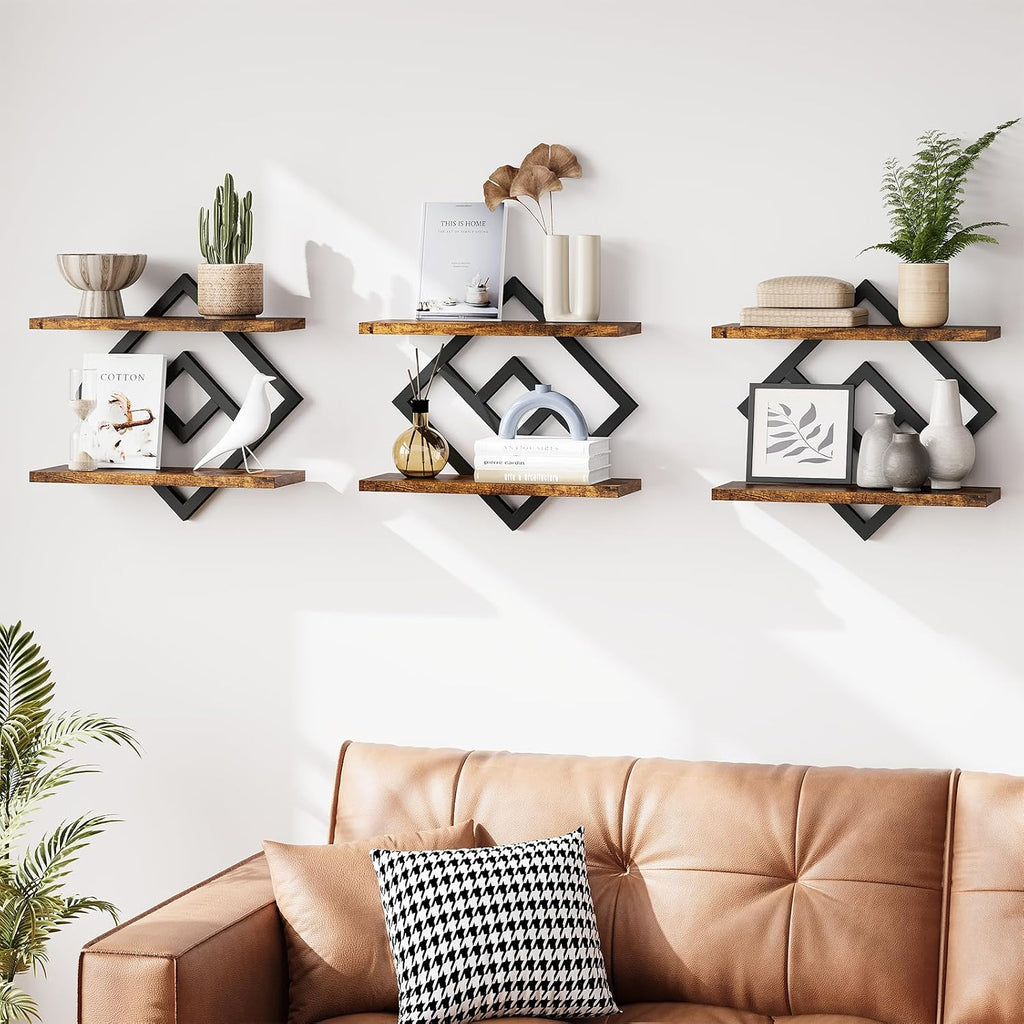 ELYKEN Floating Shelves for Wall, Set of 3 Hanging Shelves, Rustic Brown