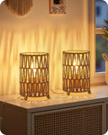 Boho Table Lamps Set of 2, Rattan-Style Small Bedside Lamps