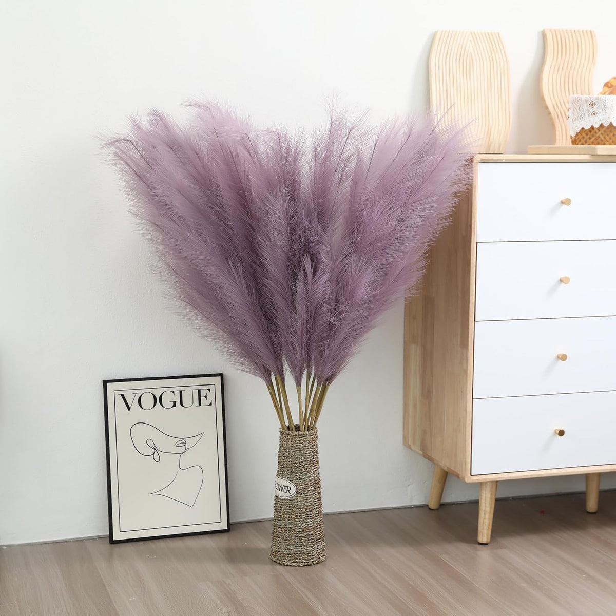 Wertuirk Purple Pampas Grass Decor - 45-Inch 8 Pcs Large Faux Pampas Grass