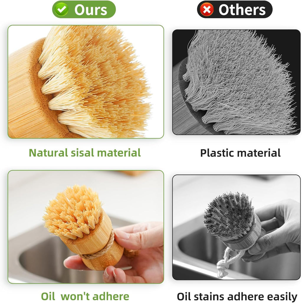SUBEKYU Bamboo Dish Scrub Brush,Produce Brush,2 Pack with Holder