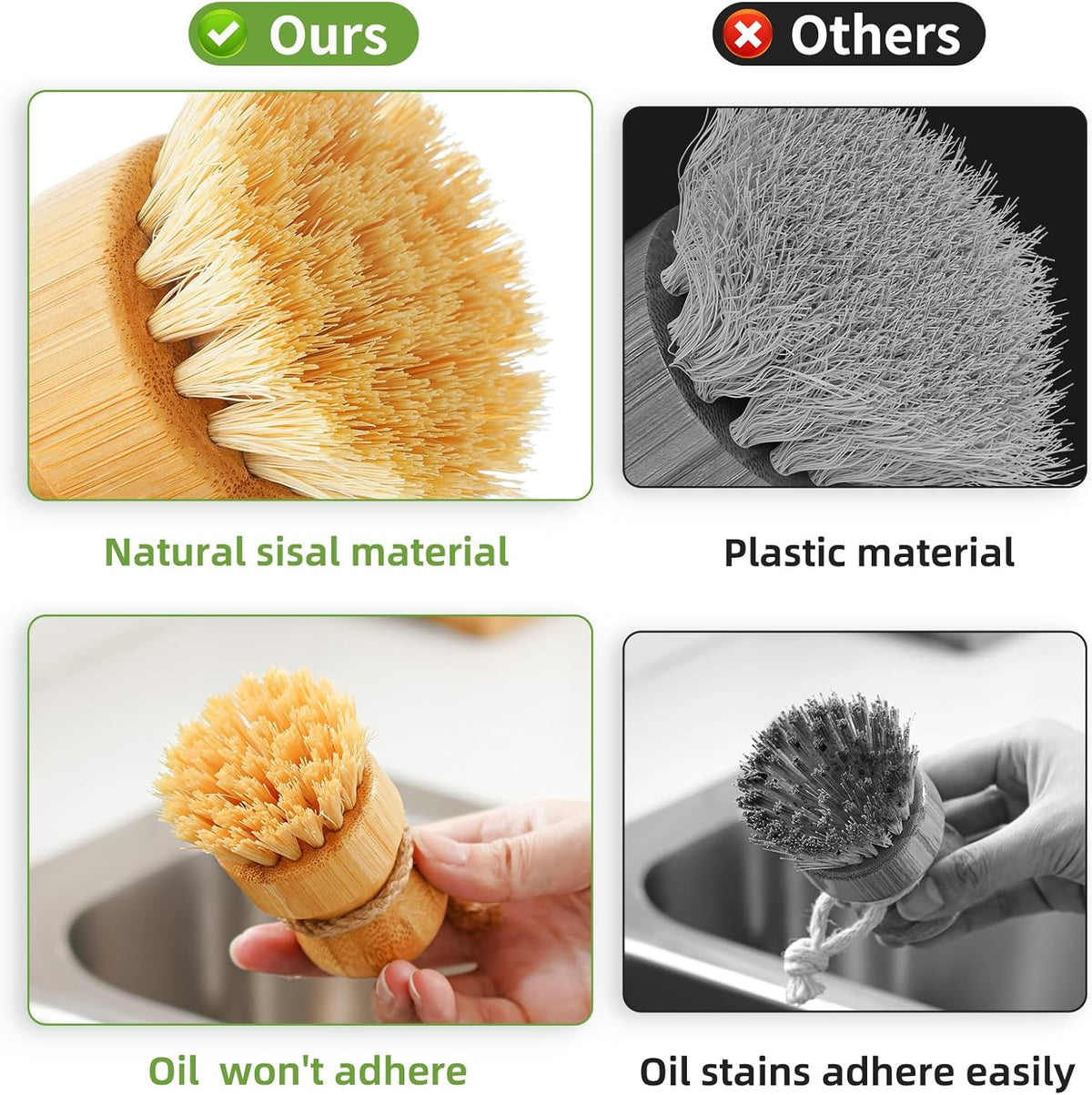 SUBEKYU Bamboo Dish Scrub Brush,Produce Brush,3 Pack with Ceramic Holder