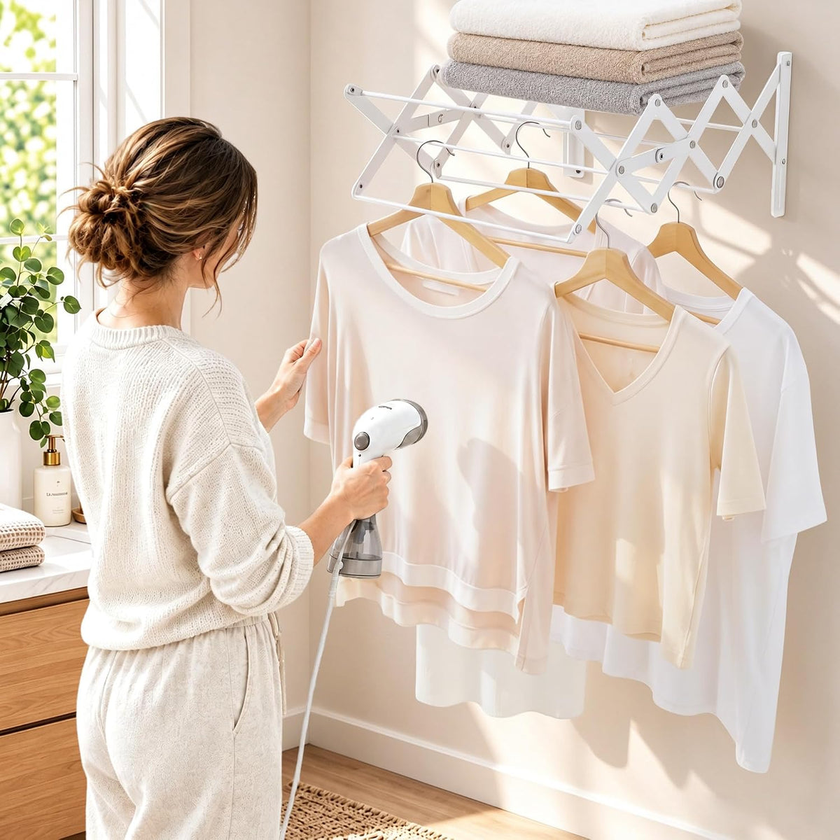 STORAGE MANIAC Wall Mounted Clothes Drying Rack Foldable Laundry Rack
