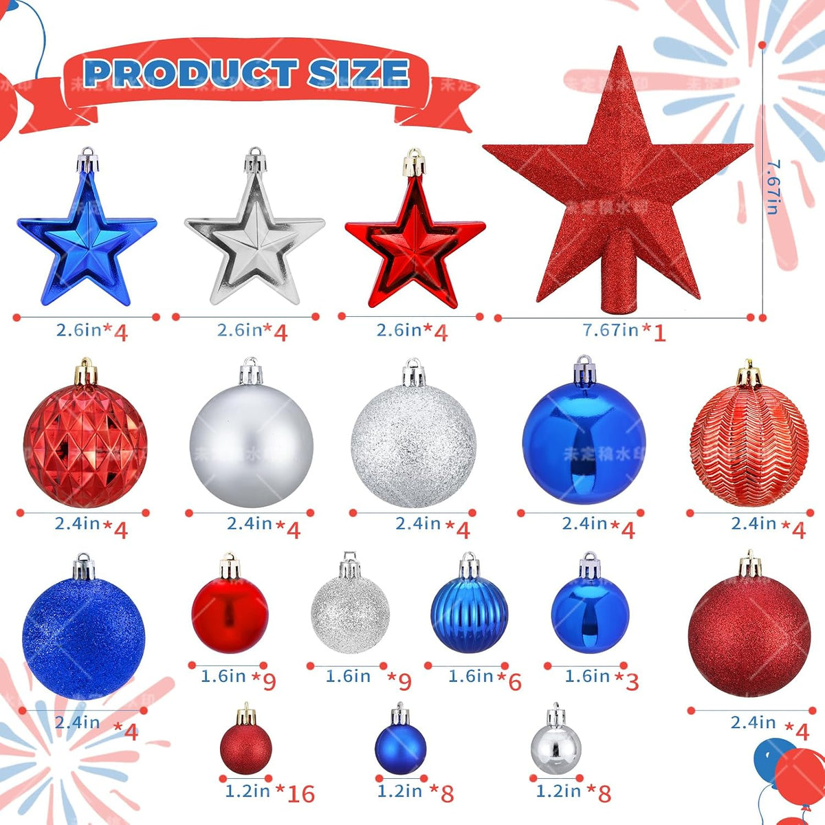 100PCS Christmas Ball Ornaments with Tree Topper, Hanging Xmas Decorations