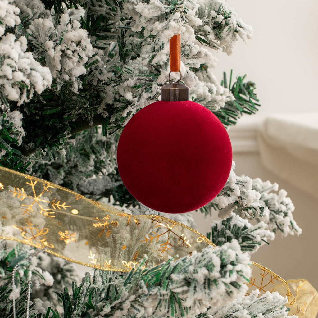 3.15" Burgundy Velvet Christmas Ball Ornaments Set, 16 pcs Flocked Red Xmas Tree Decoration, Large Shatterproof Decorative Hanging Balls for Party Holiday Wreath Garland Home Décor