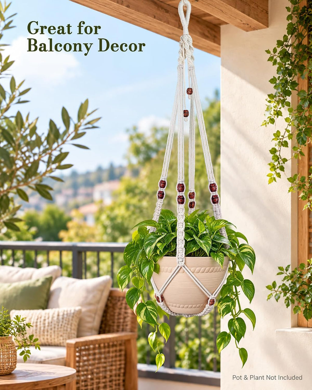 Macrame Plant Hanger Indoor 35 Inch Hanging Basket Ivory 1Pack