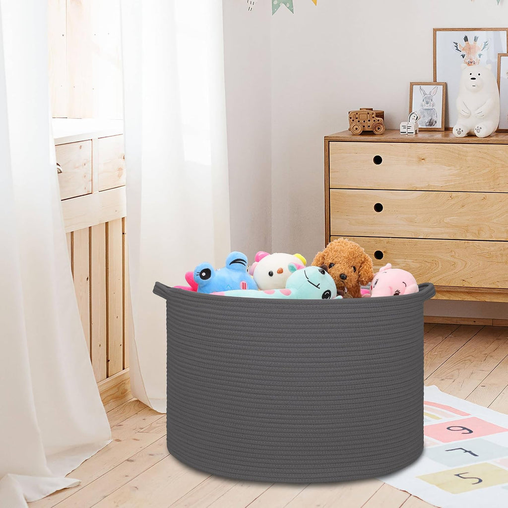 Cotton Rope Basket for Boys Kids, 87L Laundry Hamper, Dark Gray
