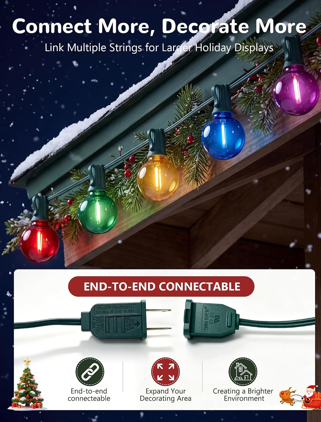 25FT G40 LED Multicolor Outdoor String Lights, 25 Shatterproof Globe Bulbs