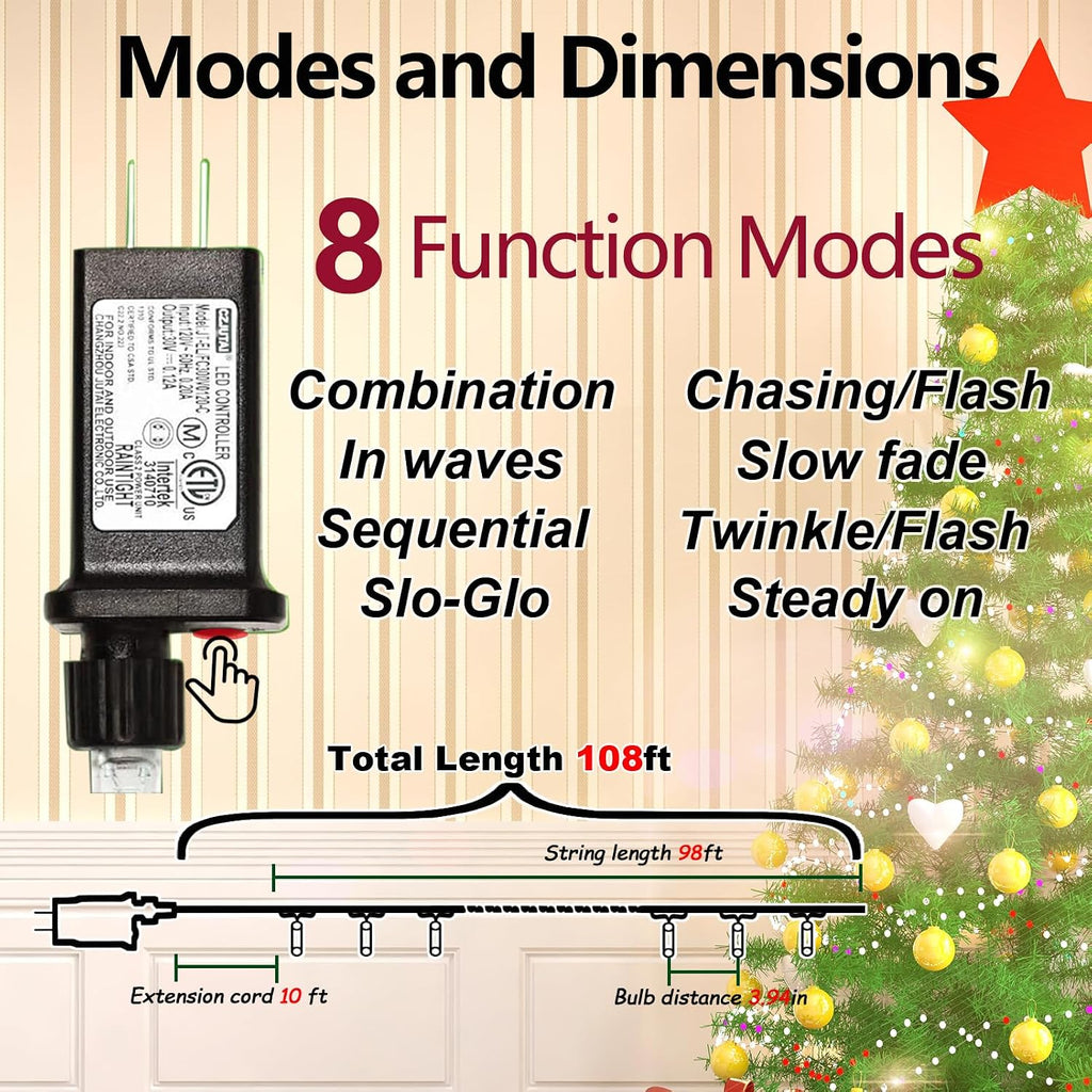 Red String Lights, Valentine Christmas Tree Decor, 300 LED