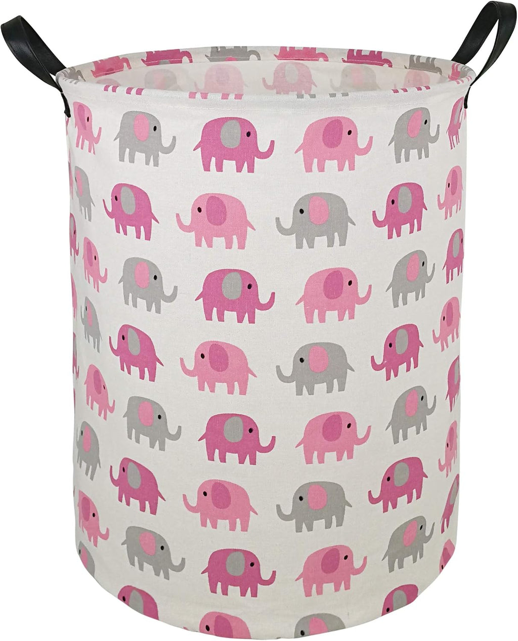 Round Pink Elephant PatternLaundry Hamper Storage Basket Fabric Material Storage Hamper Organization Basket, Storage Bin, Gift Box with Handles for Room