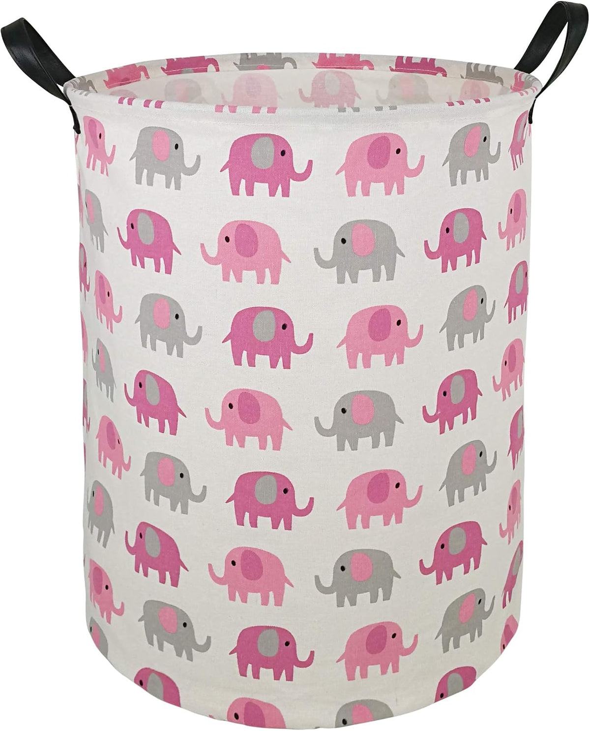 Round Pink Elephant PatternLaundry Hamper Storage Basket Fabric Material Storage Hamper Organization Basket, Storage Bin, Gift Box with Handles for Room