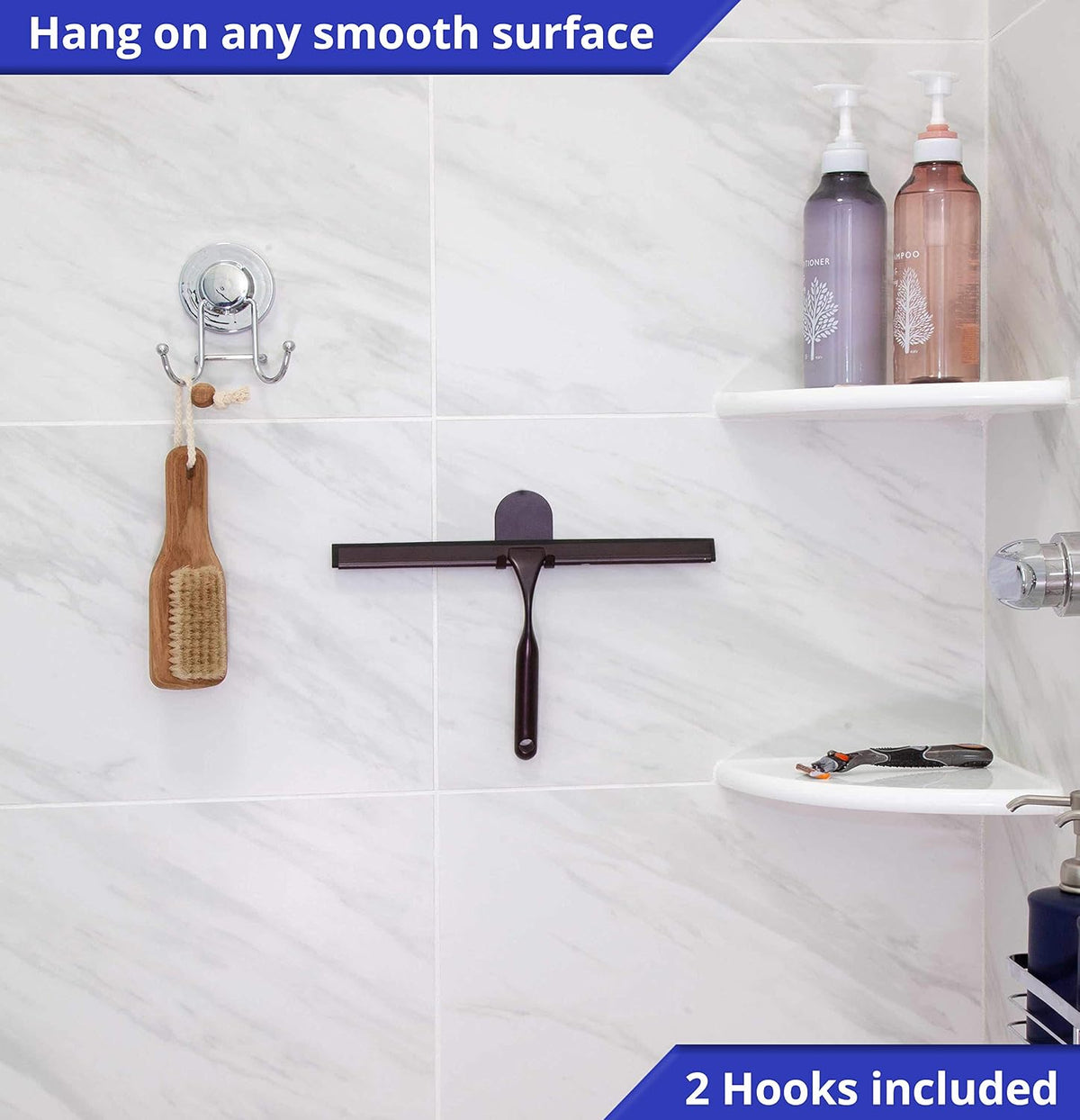 HOME SO Stainless Steel Shower Squeegee, Brown Bronze 12" Rubber Blade