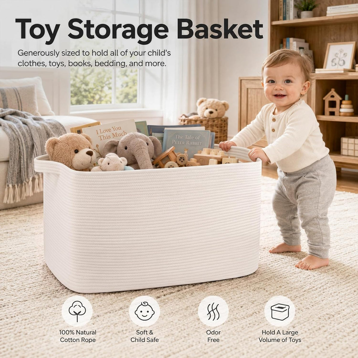 OIASKET 108L Extra Large Blanket Basket Living Room, 24.8" x 16.2" x 16.2"