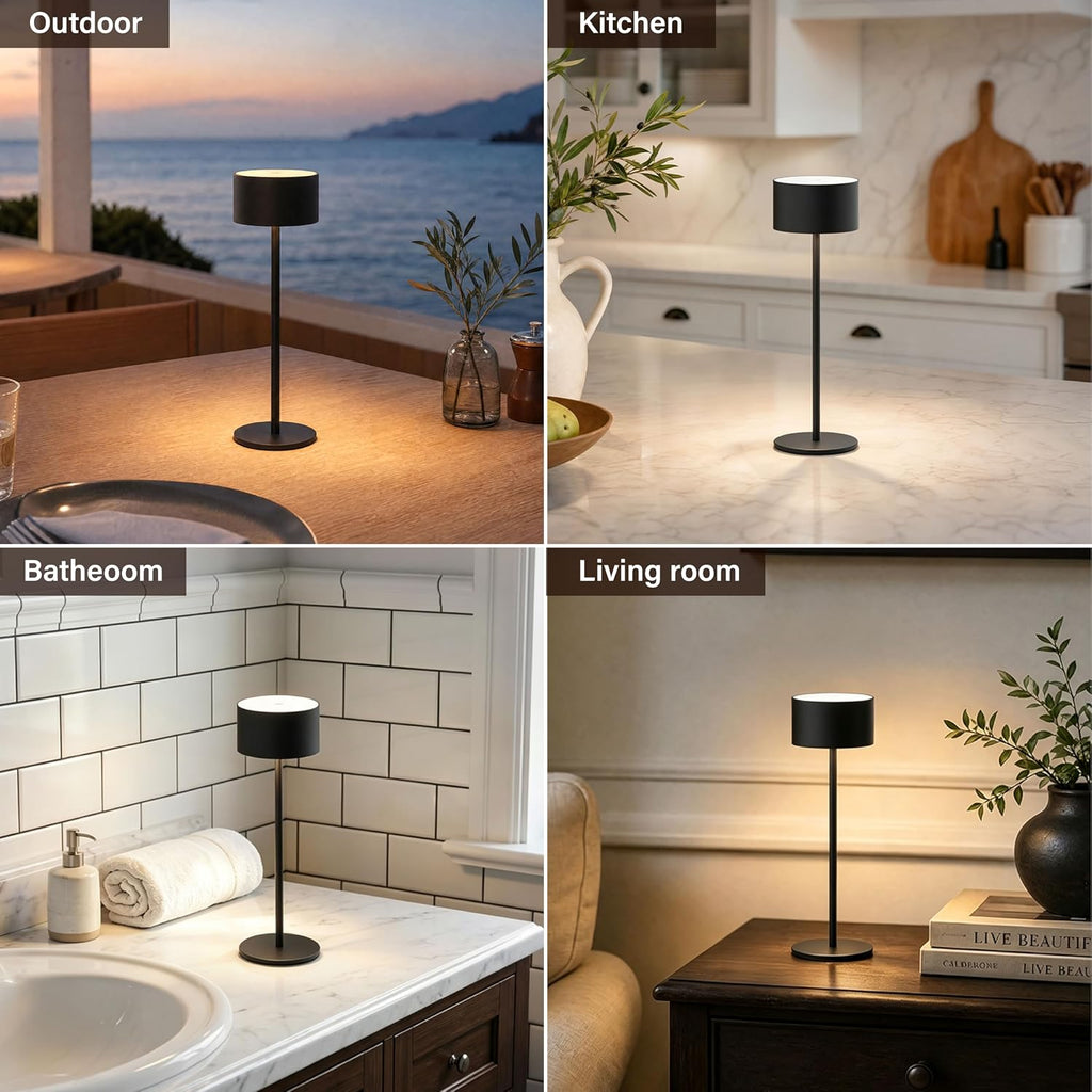 Set of 2 Cordless Table Lamps, 10.3" High Black Rechargeable Small Lamps