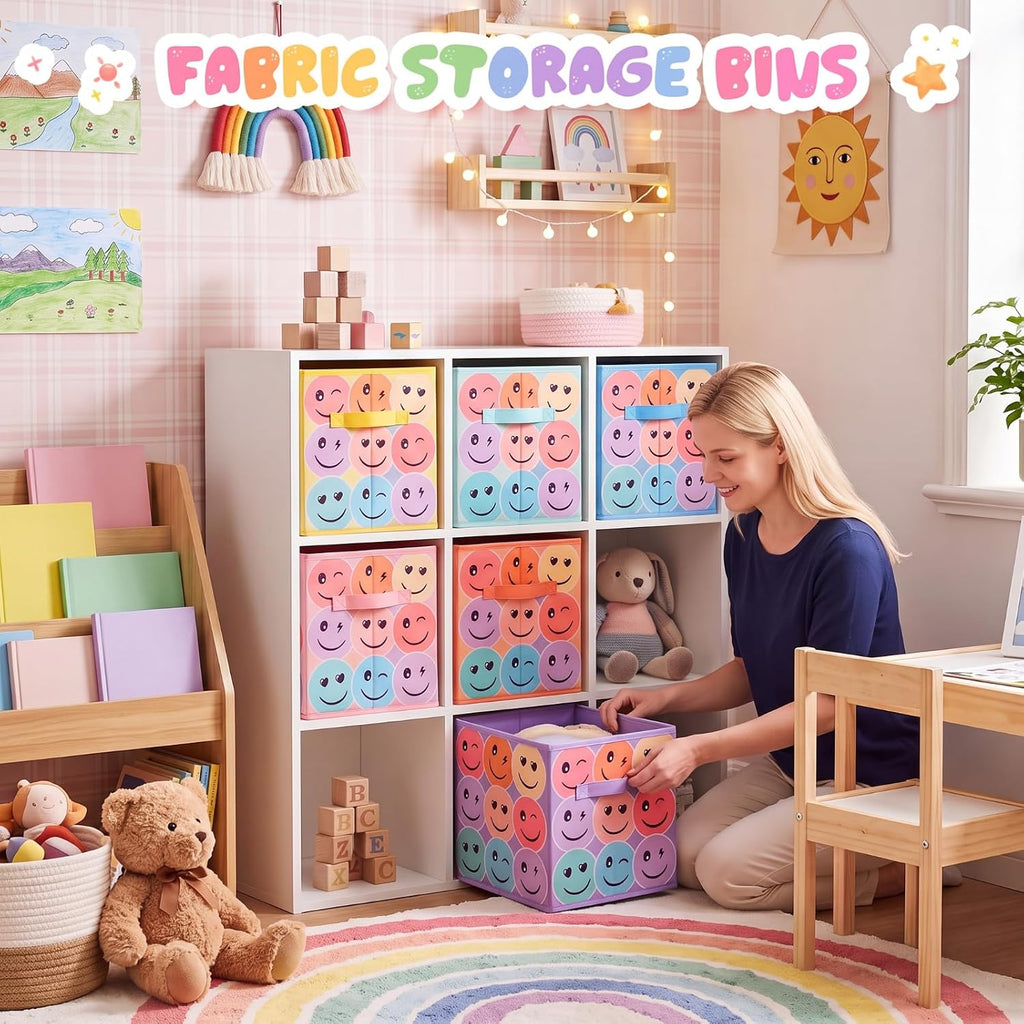 Reallnaive 6 Pcs 11 Inch Pastel Fabric Book Bins Classroom Storage Cubes