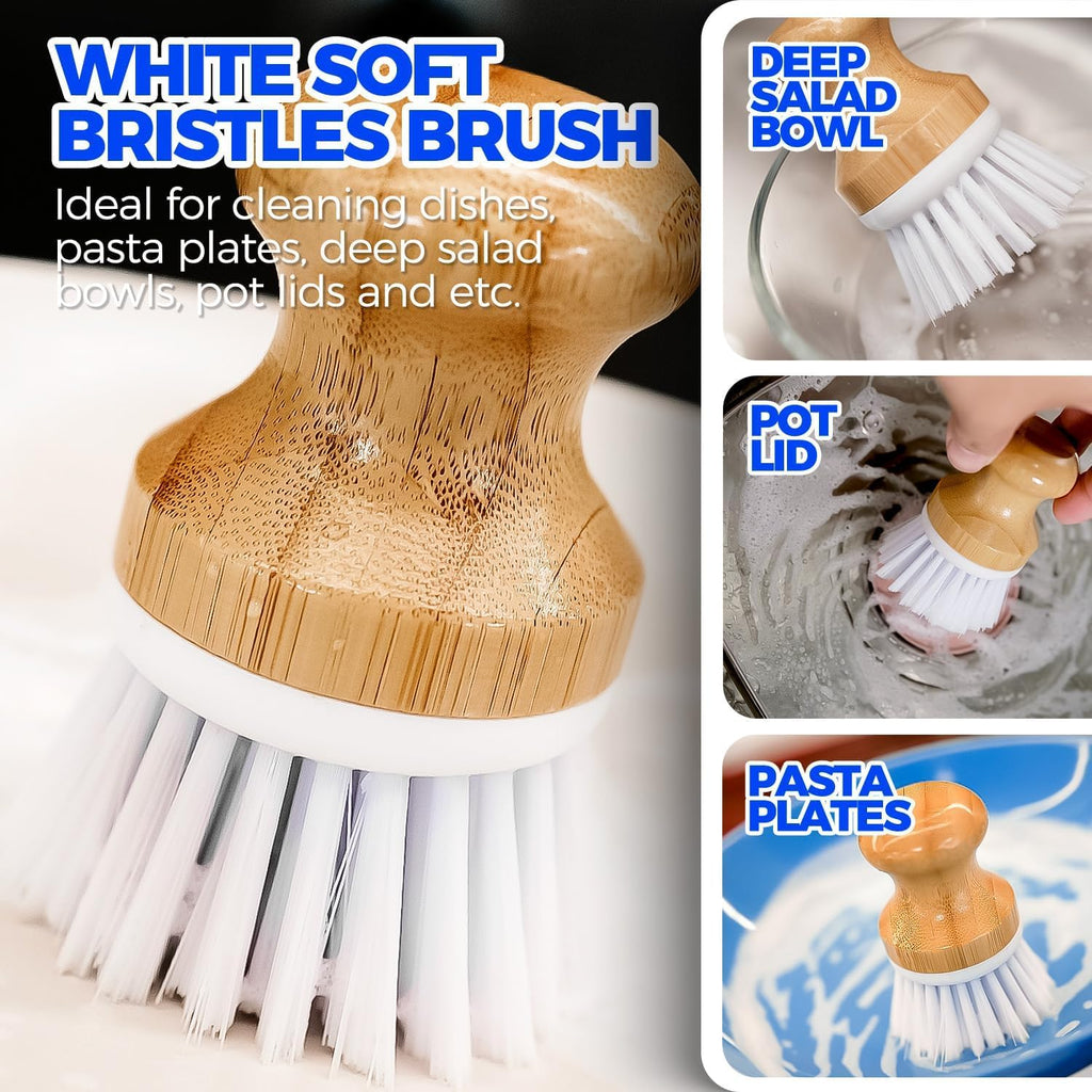 Holikme Bamboo Palm Brush Dish Brushes Round Vegetable Brush,Yellow