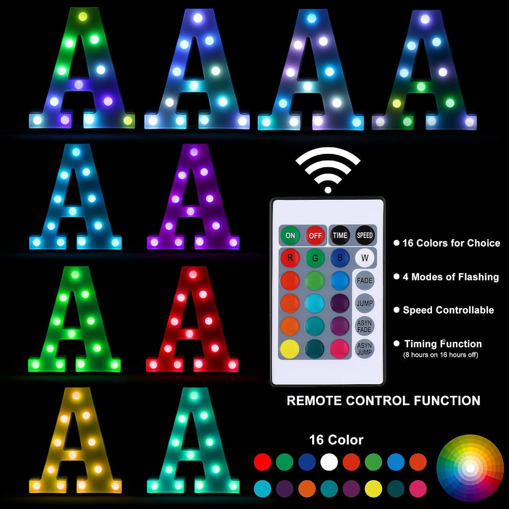 Foaky Colorful LED Letter Lights with Remote,Marquee Light Up Letters Sign for Night Light Wedding/Birthday Party Battery Powered Christmas Lamp Home Bar Decoration(V)